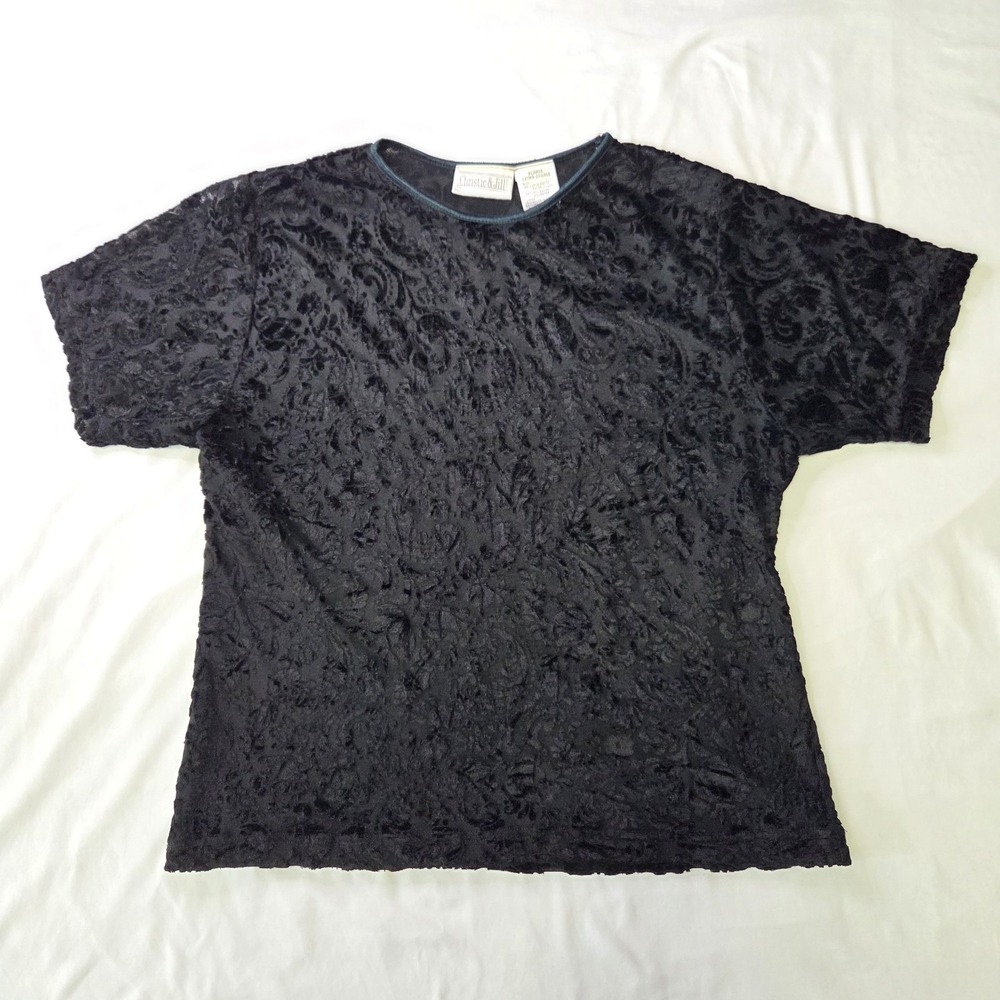 Christie & Jill Vtg Womens XL Velvet Burnout Top Moody Witchy Whimsigoth Sheer